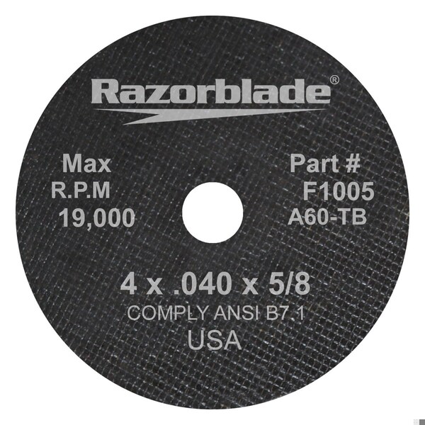 Flexovit Razorblade Razorblade Long Life Cut-Off Wheel, 4 in Dia x 0.04 in THK, 5/8 in Center Hole, 60 Grit, F1005 - main